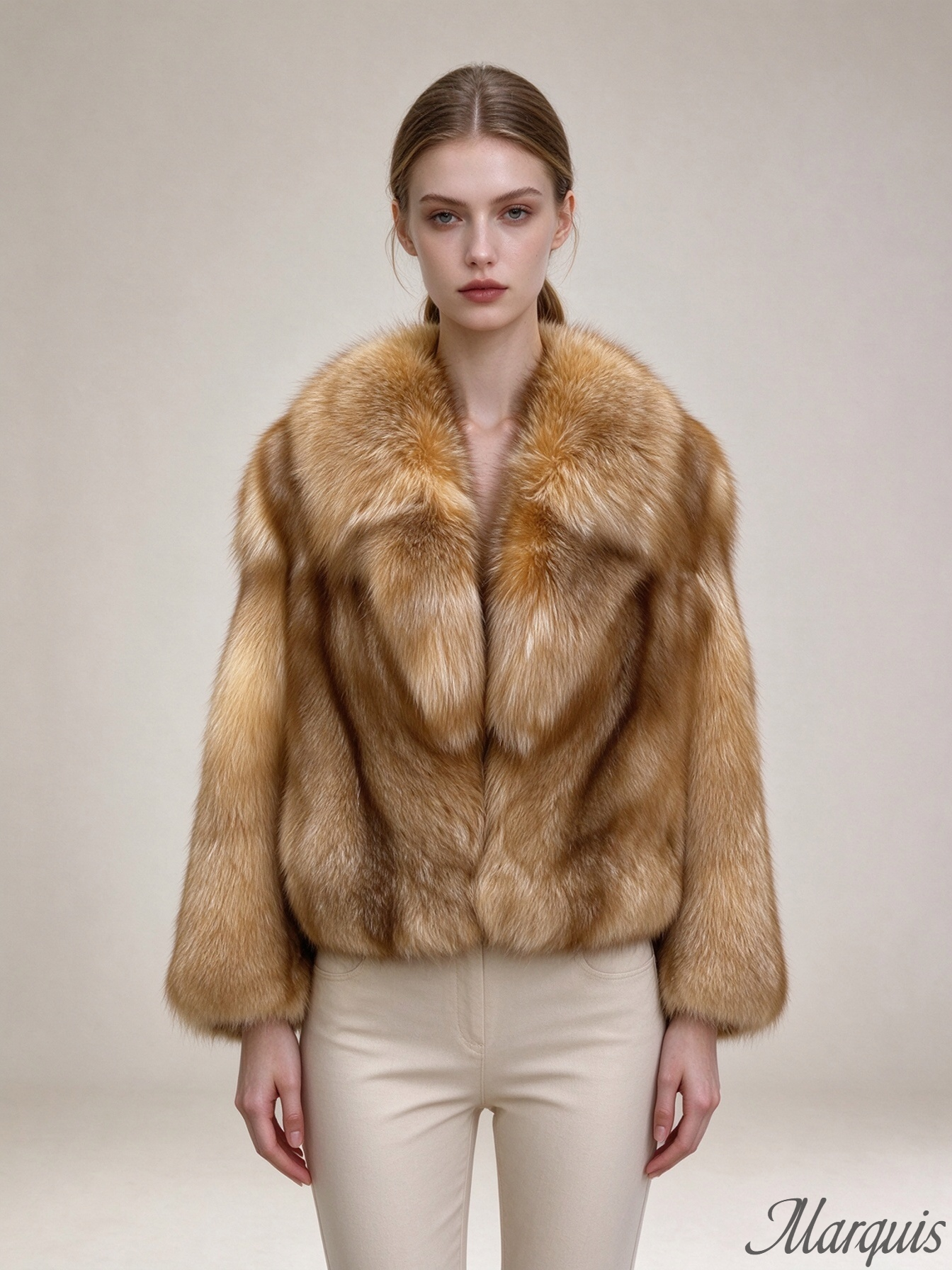 Light Gold Fox Fur Cropped Coat
